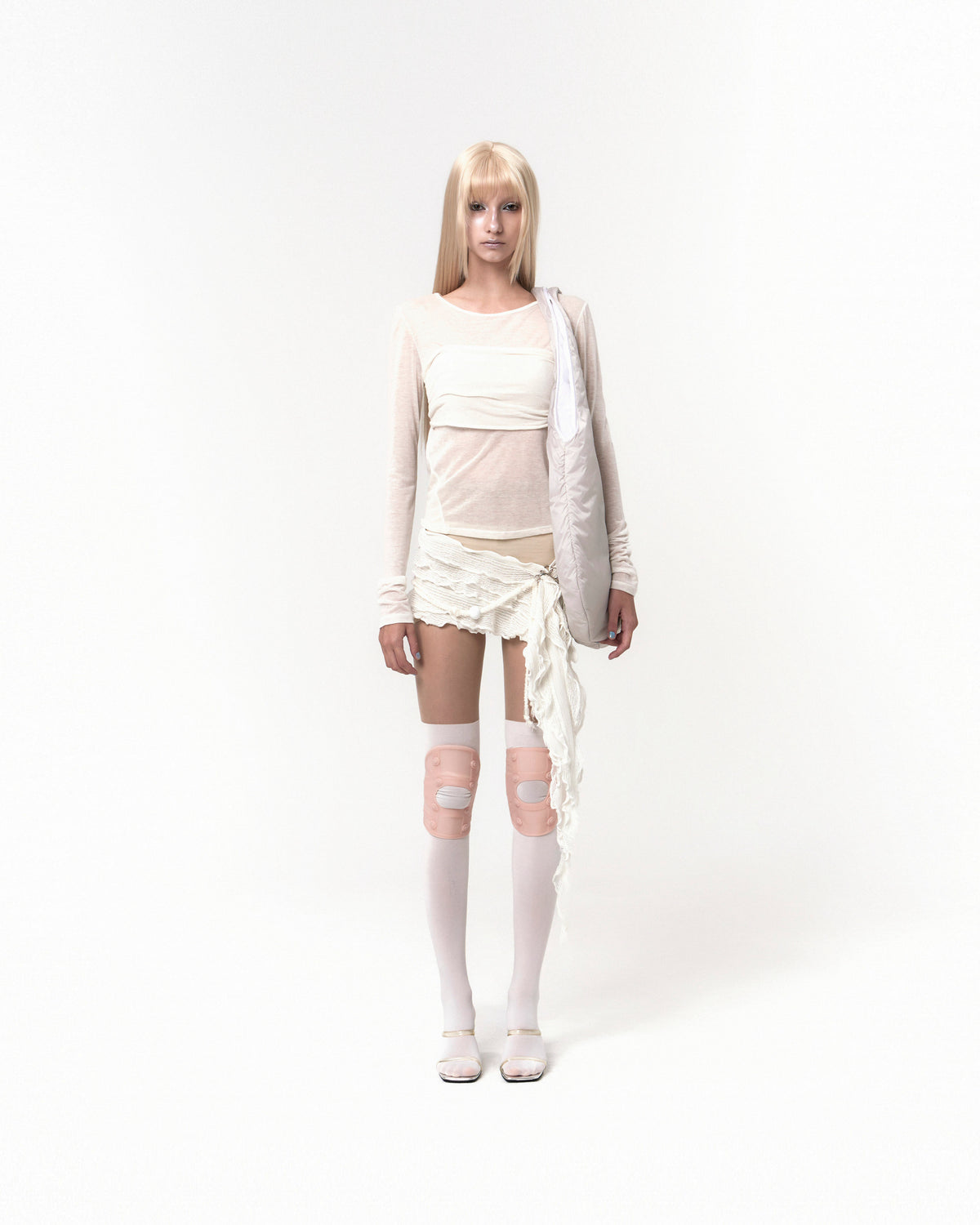 Tube top layered T-shirt off white