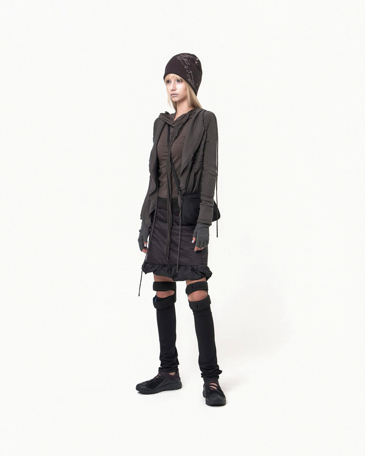 Reversible midi padded skirt black