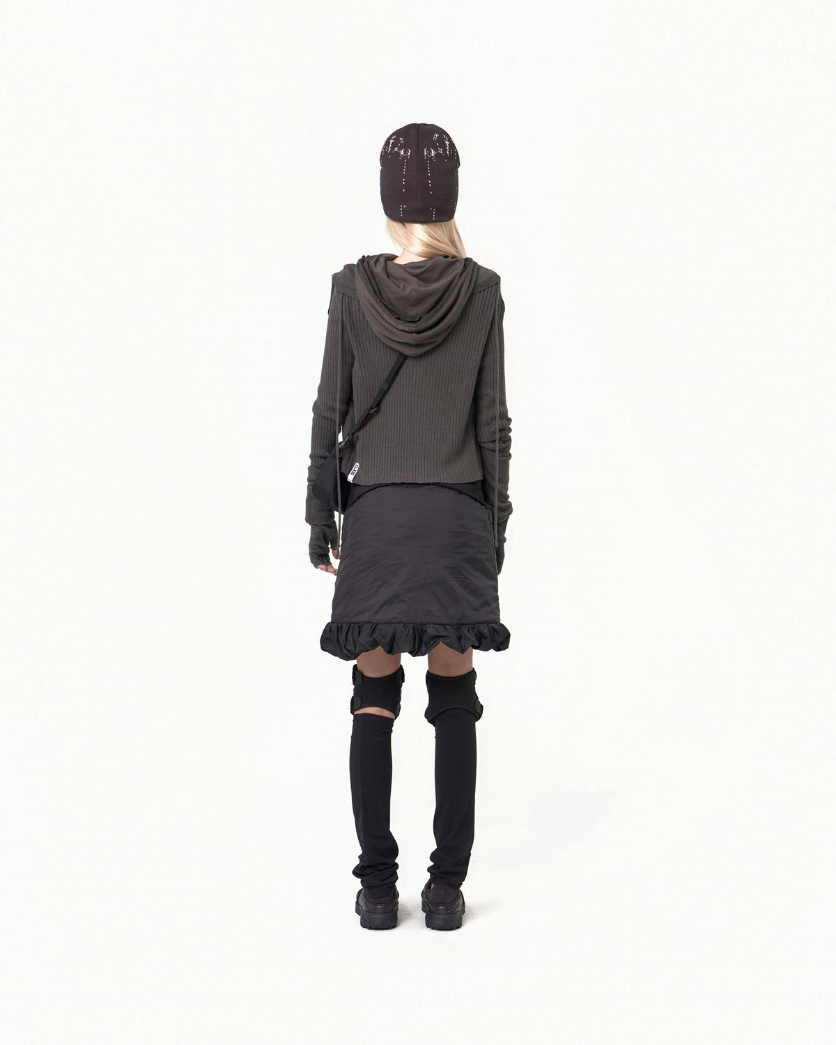 Reversible midi padded skirt black