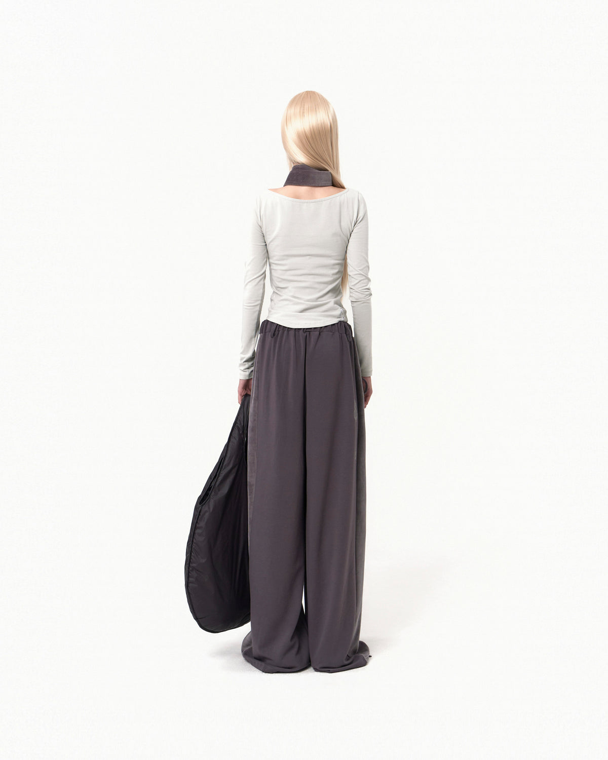 Belt wide sweat pants charcoal