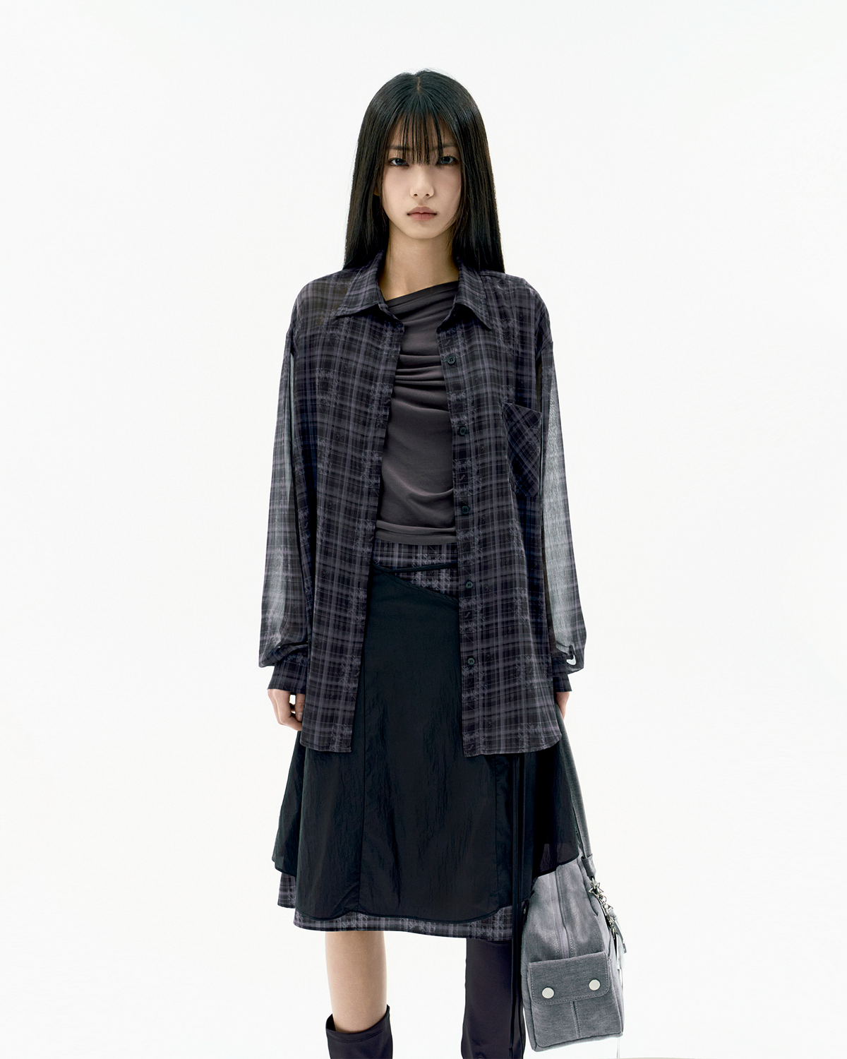 Layered strap flare skirt black