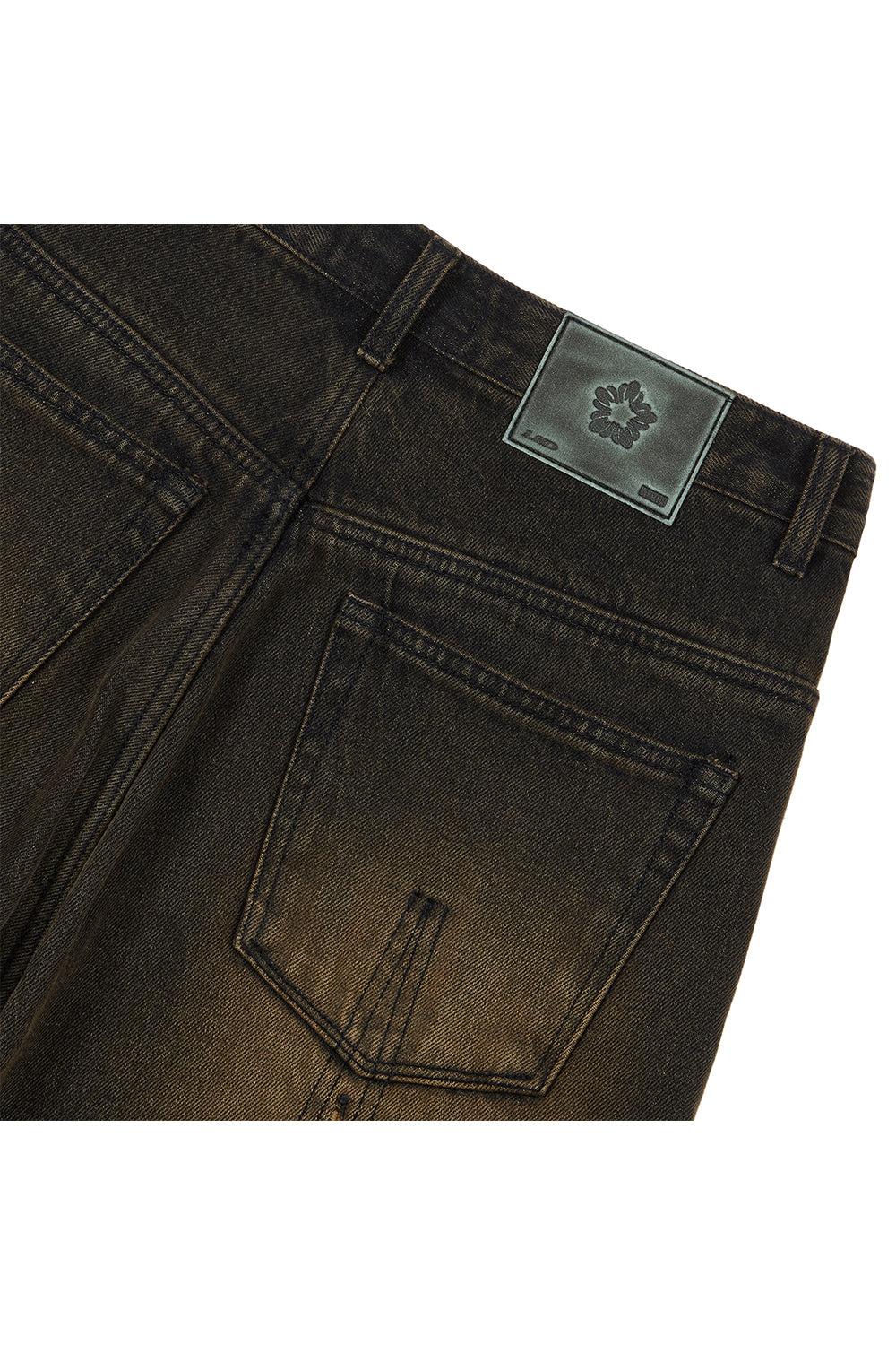 Cross raw edge denim pants black