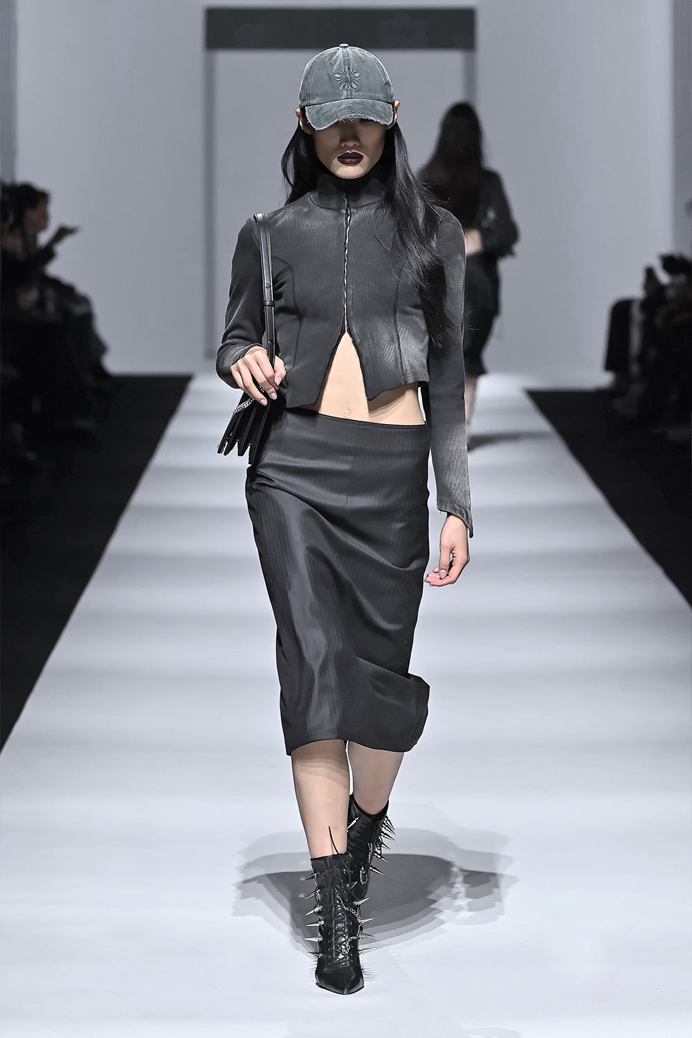 Bleach washed asymmetric cotton top black