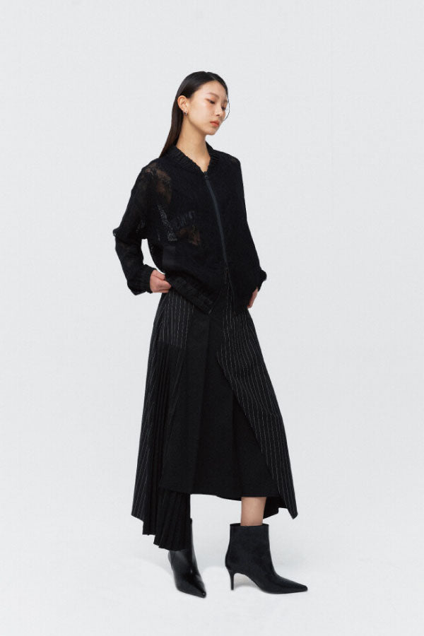 Stripe unbalanced A- line skirt