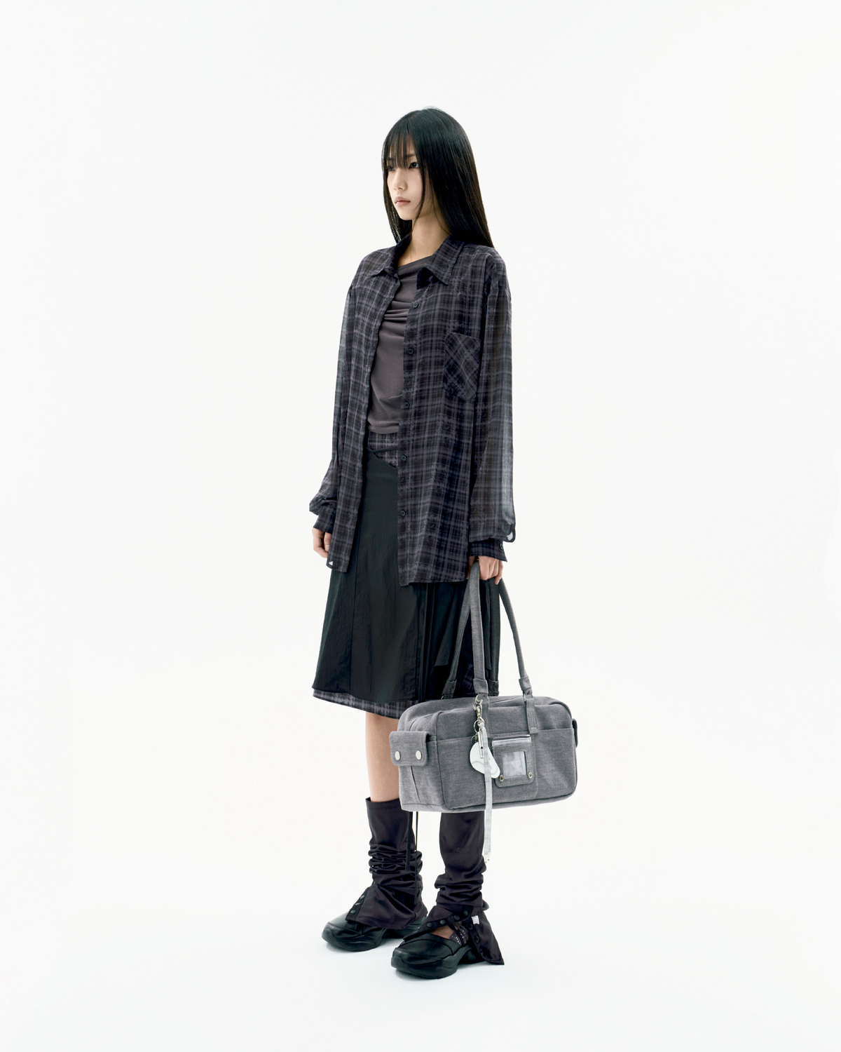 Layered strap flare skirt black