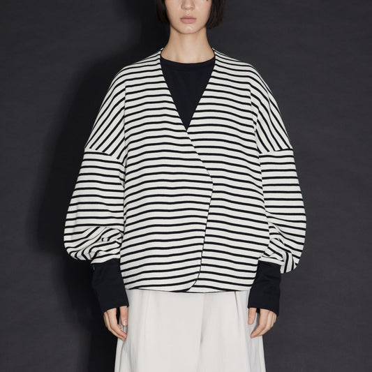 Reversible jersey cardigan black and stripe