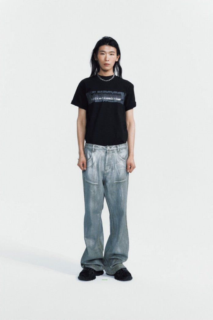 Silver-washed wide pants black