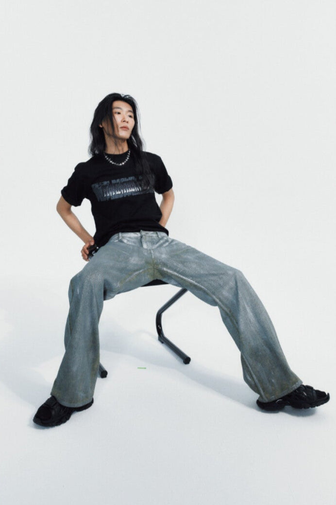 Silver-washed wide pants black