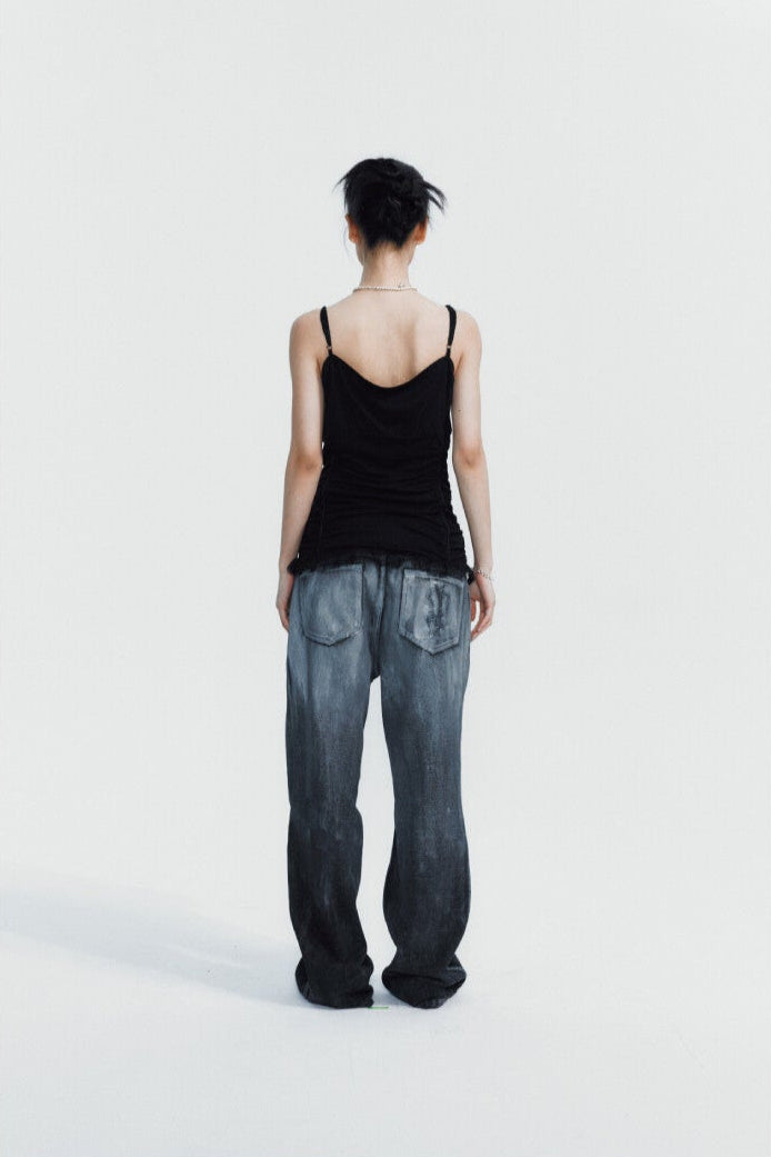 Silver-washed wide pants black