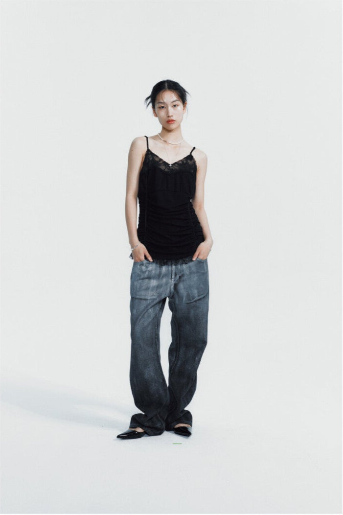 Silver-washed wide pants black