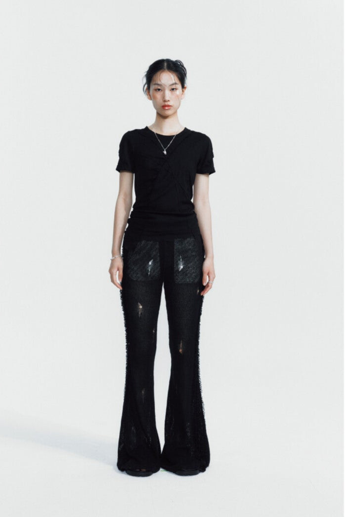 Cut-edge unbalanced slim tee