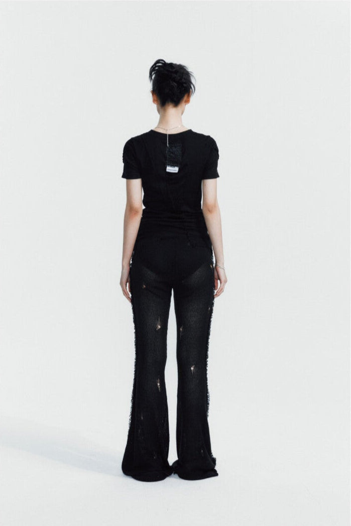 Cut-edge unbalanced slim tee