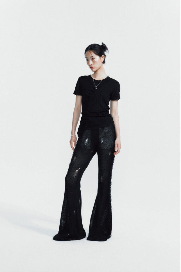 Cut-edge unbalanced slim tee