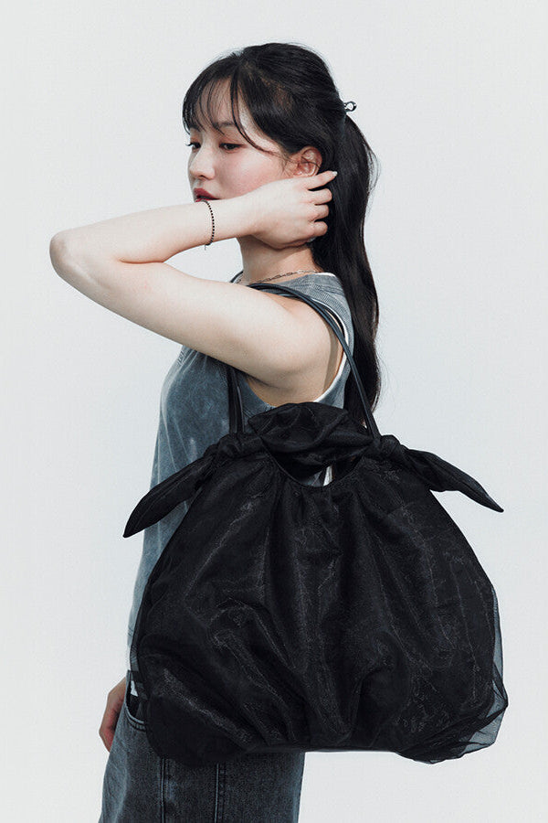 Cloud ribbon shoulder bag black