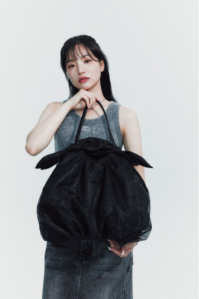 Cloud ribbon shoulder bag black