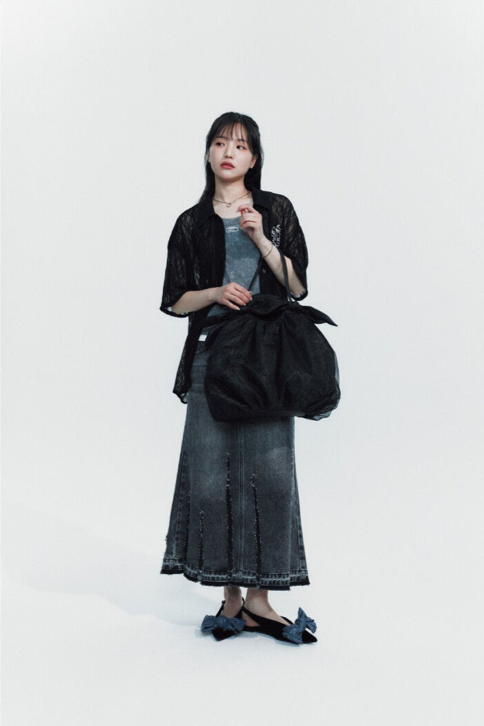 Cloud ribbon shoulder bag black