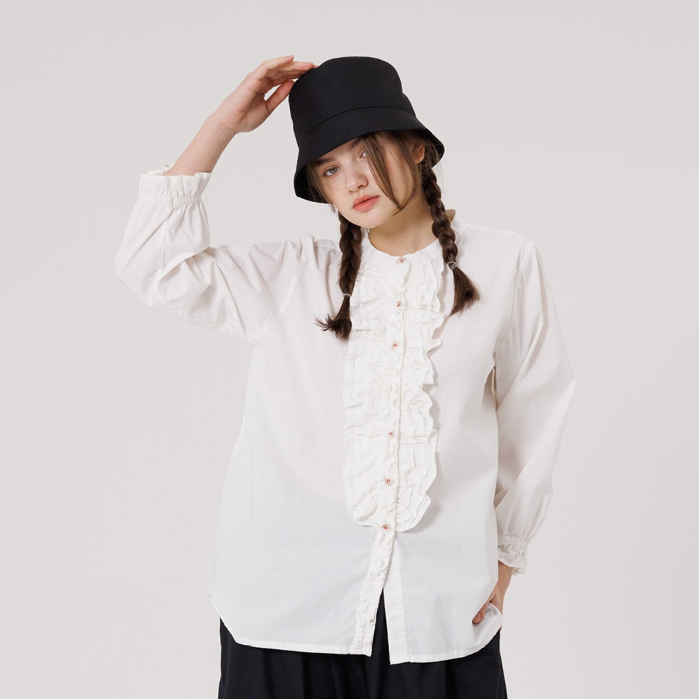 No collar frill blouse